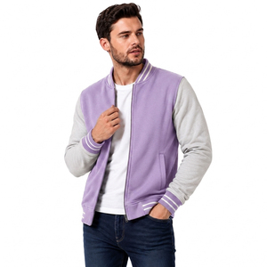 Veste universitaire pour homme à motif écossais violet, fermeture éclair, en polaire, col montant, coupe droite, pour le printemps, séchage rapide, respirante - Product Image 2