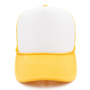 White Yellow Trucker <b>Cap</b> 6-Panel Mesh Fabric Adjustable Unisex Casual Spring Summer <b>Hat</b> - Product Image 1