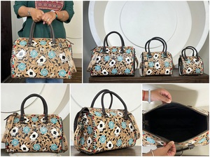 Personalised Western <b>Tooled</b> <b>Leather</b> Speedy Duffel Bags Vintage Floral Playing Card Designer Ladies Weekender Handbag for Travel - Product Image 3