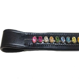 Gran oferta, banda para cejas de caballo de cuero inglés genuino diseñada con cristales de arcoíris de una sola fila, banda para cejas con brida ostentosa - Product Image 3