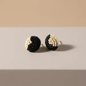 Ivory <b>Black</b> Bohemian Ball Shape Seed Glass Beads <b>Stud</b> <b>Earrings</b> Religious Women Gift Party Engagement Anniversary Fashion - Product Image 2