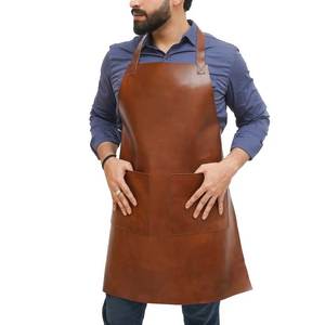 Delantal de Cuero de Grano Completo Marrón con Correa Ajustable y Dos Bolsillos para Hombre, Uso Casual - Product Image 3