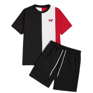 Conjunto de Camiseta y Pantalones Cortos para Hombre, Estilo Color Block, Holgado, Manga Corta, Deportivo, Informal, Cómodo, Moda Urbana - Product Image 1