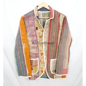 Indian Bohemian Kantha Breathable Eco-Friendly Reversible Quick Dry Vintage Long <b>Coat</b> Ladies Knitted Cotton Autumn Winter Jacket - Product Image 5
