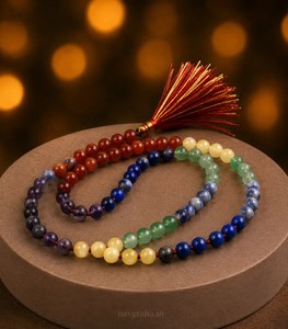 Bracelet élastique en pierres naturelles 7 chakras, bijoux en pierres précieuses multicolores, unisexe, avec pompon Mala, pour anniversaire - Product Image 1