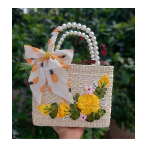 Bohemian <b>Straw</b> <b>Crossbody</b> Handbag Vintage Fashion Design Zipper Portable Summer Women's Mini <b>Bag</b> Yellow Flower Embellishment - Product Image 6