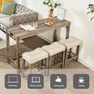 Set di Mobili da Bar in 4 Pezzi con Presa di Corrente, Tavolo da Pranzo e 3 Sgabelli Imbottiti per Uso in Soggiorno - Product Image 3