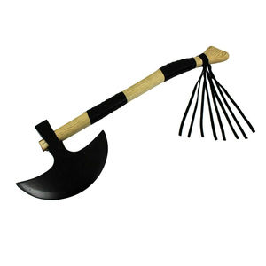 Hache à main en acier au carbone forgé à la main SHORT SIGN INDUSTRY, tête de type Dirilis Turgut Alp, lame solide, manche en bois d'olivier, enveloppé de cuir - Product Image 3