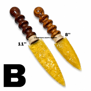 Magnifique manche de couteau décoratif portable haut de gamme de 8 pouces, sculpté à la main et gravé, en fibre optique jaune et pierre précieuse, motif pointe de flèche - Product Image 4