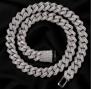 Collar de Cadena Cubana de Plata de Ley 925 con Moissanita, Corte Brillante, Simulación de Diamante, Estilo Hiphop, Unisex, para Uso Diario, Joyería Fina para Regalo - Product Image 1
