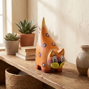 Figura de Cola de Gato Hecha a Mano en Madera de Albizia Naranja, Estatua de Animal Pintada a Mano, Decoración Rústica para el Hogar, Adorno de Jardín, Regalo - Product Image 4