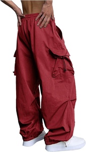 Pantalon de jogging rouge pour homme, taille élastique, cordon de serrage, poches cargo, coupe décontractée, léger, respirant, en coton, automne - Product Image 5