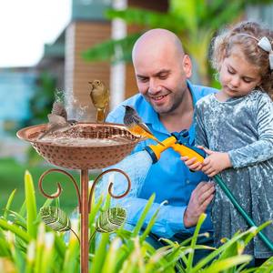 Bain d'oiseaux moderne en métal martelé, décor de jardin extérieur, mangeoire à oiseaux sur piédestal en métal avec base à piquet pour la décoration de la cour, de la pelouse et du jardin - Product Image 6