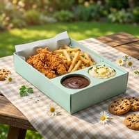 Boîte de restauration en carton vert personnalisée avec logo, compartiment ouvert, pour frites, poulet frit et autres snacks