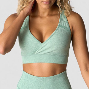 Sujetador deportivo transpirable de verano para mujer, diseño de cuello en V y espalda cruzada, patrón liso, absorbente de sudor, ropa deportiva, superventas personalizada - Product Image 6