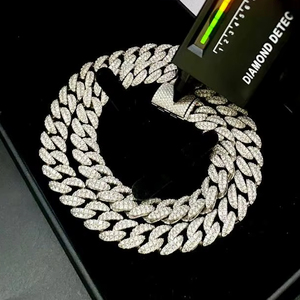 Cadena Cubana de Plata de Ley 925 con Baño de Platino y Moissanita Completa de 20mm para Hombre, Joyería Hip Hop Bling Iced Out, Regalo - Product Image 1