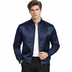 <b>Lightweight</b> <b>Men</b> Stand Collar Satin <b>Jacket</b> Casual Wear Zip-up Soft Shell <b>Jacket</b> Autumn Wear Regular Fit Bomber Zipper <b>Jackets</b> <b>Men</b> - Product Image 2