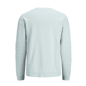 Sweat-shirt unisexe à col rond en molleton tricoté uni, coupe classique, 100% coton, décontracté, bleu clair, manches longues, automne - Product Image 3