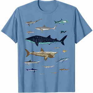 เสื้อยืดลำลองคอกลมแขนสั้นผ้าเจอร์ซีย์รักษ์โลกสำหรับผู้ชาย พิมพ์ลายฉลาม ทรงหลวม ดีไซน์ลายพิมพ์ - Product Image 2