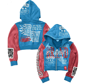 OEM Custom Casual Acid Wash Sun Faded Distressed Vintage Fleece Full Zip Quick Dry <b>Knitted</b> Hoodie Sweat Short Puff Print <b>Set</b> Men - Product Image 2