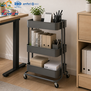 ISO9001 BSCI OEM 3 Tier Metal Rolling Utility <b>Cart</b> Manufacturer Made in Taiwan for Home <b>Storage</b> School - Product Image 5