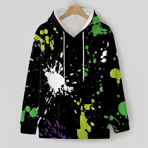 เสื้อฮู้ดสีดำแบบยูนิเซ็กซ์ พิมพ์ลายสีเขียวขาวตามสั่ง สไตล์ใหม่ แขนยาวแบบปกติ ผ้าฟลีซ 100% คอตตอน ทรงโอเวอร์ไซส์ - Product Image 1