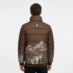 Veste d'hiver pour homme, imprimé montagne enneigée, col montant, fermeture éclair, coupe-vent, matière polyester - Product Image 4