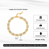 Pulsera STKB33 de Acero Inoxidable 304 Chapada en Oro de 18K, Completamente Adornada con Circonitas Cúbicas Cuadradas Transparentes, Cadena de Eslabones Ajustable