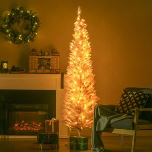 Albero di Natale Artificiale Sottile da 1,8 m con Rami Rosa Realistici e Luci LED Bianche Calde, Luci Natalizie a Matita - Product Image 2