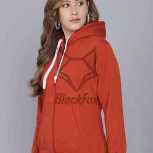 Women's 100% Cotton Fleece Pullover Hoodie with Full-<b>Zip</b> Front Logo Eco-Friendly & Breathable Winter Casual Wear - Product Image 4