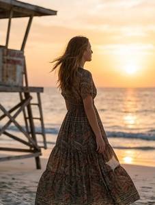 <b>Boho</b> V-Neck Maxi <b>Dress</b> with Paisley Print Silk Elastic Waist Loose A-Line Short Sleeve Spring <b>Summer</b> Casual Nonwoven <b>Dress</b> - Product Image 4