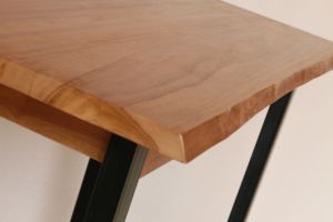 Writing Desk Solid Teak Top Console <b>Table</b> <b>Live</b> <b>Edge</b> 1-Drawer with Metal Leg - Product Image 2