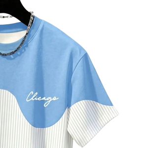 Camiseta de Manga Corta con Bloques de Color, Cuello Redondo, Estilo Casual Urbano, Estampado Abstracto, Ligera, para Uso Diario, Venta al Por Mayor - Product Image 3