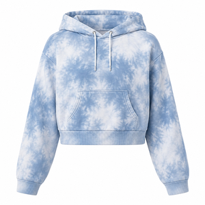 Sweat à capuche court tie-dye OEM pour femme, en molleton doux, avec cordon de serrage et poche kangourou, étiquette personnalisée, streetwear, prix de gros - Product Image 5