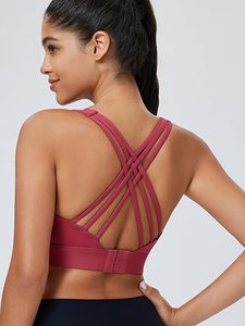 Women's High Support <b>Racerback</b> Sports <b>Bra</b> Crisscross Straps Front Quick Dry Breathable Padded Gym Fitness Yoga Workout - Product Image 2