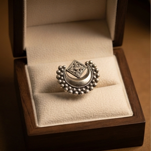 DIVYORO MOON CREST Women's Vintage Brass Oxidized <b>Silver</b> <b>Ring</b> - Product Image 3