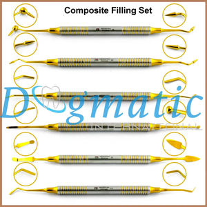 Juego de 6 Instrumentos Dentales Manuales Reutilizables de Alta Calidad para Rellenos de Composite, Recubiertos en Oro, de Acero Inoxidable - Product Image 5