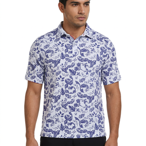 Polo à manches courtes pour homme, imprimé, tissu tissé, style décontracté, motif bleu et blanc, coupe classique - Product Image 4
