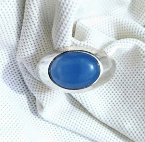 Bague en calcédoine bleue naturelle, argent sterling, cabochon ovale, bague statement - Product Image 4