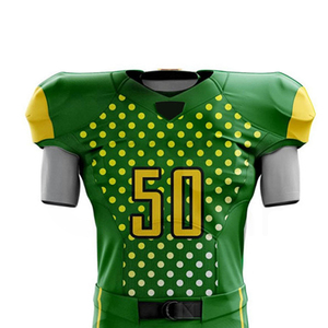 Uniforme de Fútbol Americano Verde con Patrón de Puntos Amarillos, Número 50, Jersey y Pantalones Sublimados Ajustados para Hombres Adultos - Product Image 4