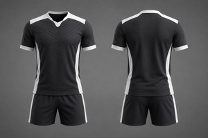 Custom <b>Men's</b> Soccer Jersey Set V-Neck Short Sleeve Black White Polyester Moisture Wicking Athletic Fit All Seasons - Product Image 1
