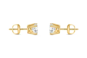 Boucles d'oreilles à visser en or jaune 14 carats avec diamant rond de 1 carat créé en laboratoire E/VVS - Product Image 1