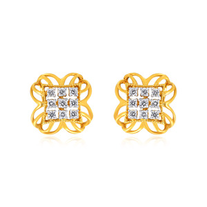 Boucles d'oreilles classiques en or jaune 14 carats avec diamants taille princesse couleur G, diamants naturels, bijoux pour femmes à porter au quotidien - Product Image 1