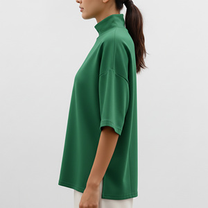 Top de punto verde de cuello alto para mujer, estilo casual, holgado, de media manga, color liso, las últimas tendencias y más vendidas de 2026, a precios bajos. - Product Image 6