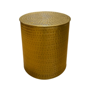 Table d'appoint de luxe en métal doré martelé, style tambour, table basse cylindrique marocaine, table de chevet pour salon, canapé, fauteuil - Product Image 2