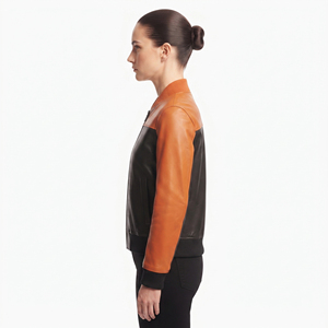 Women's Leather <b>Zip</b> <b>Up</b> Bomber Ladies Long Sleeve PU Leather Bomber <b>Jacket</b> Female Leather Bomber Side Pockets <b>Jacket</b> - Product Image 3