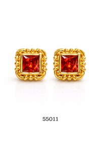 Boucles d'oreilles clous en corail taille Asscher, finition or plaqué platine traditionnelle pour femme - Product Image 3