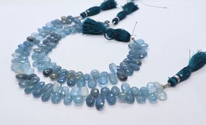 Perles facettées en forme de poire en aquamarine mousse AAA 7x10 MM, Briolette en aquamarine mousse 8 pouces, Perles de pierres précieuses naturelles en aquamarine pour bijoux - Product Image 5