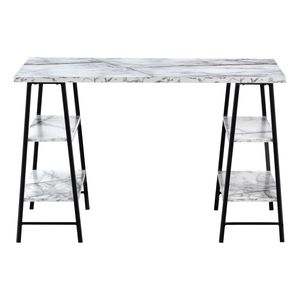 Scrivania Moderna per Ufficio Domestico da 48 Pollici con Laminato Effetto Marmo Bianco e Ripiani Contemporanei in Metallo Nero per Laptop - Product Image 6