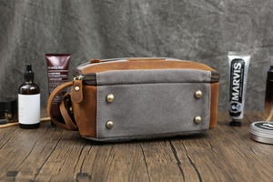 <b>Mens</b> Vintage Canvas Leather Toiletry Bag Waterproof Travel Wash Organizer <b>Pouch</b> Custom Shaving Dopp Kit Bulk LCTB-0003B - Product Image 2